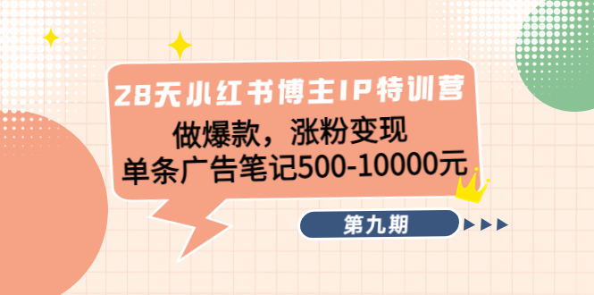 【副业项目4550期】28天小红书博主IP特训营《第9期》做爆款，涨粉变现 单条广告笔记500-10000-火花副业网