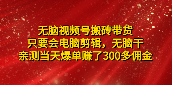 【副业项目5070期】无脑视频号搬砖带货，只要会电脑剪辑，无脑干，亲测当天爆单赚了300多佣金-火花副业网