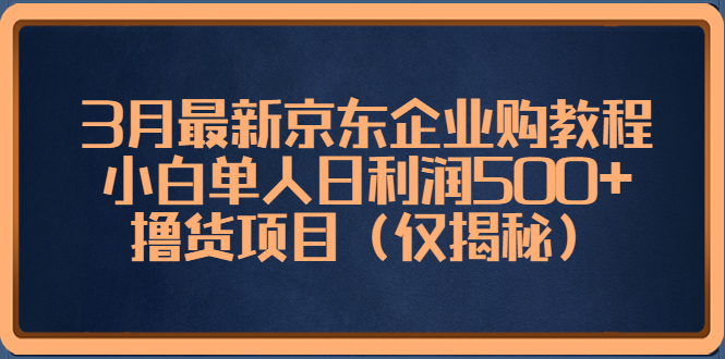 【副业项目5406期】3月最新京东企业购教程，小白单人日利润500+撸货项目（仅揭秘）-火花副业网