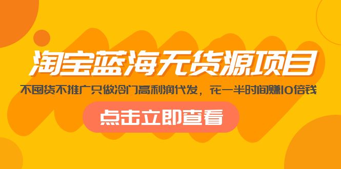 【副业项目5235期】淘宝蓝海无货源项目，不囤货不推广只做冷门高利润代发，花一半时间赚10倍钱-火花副业网