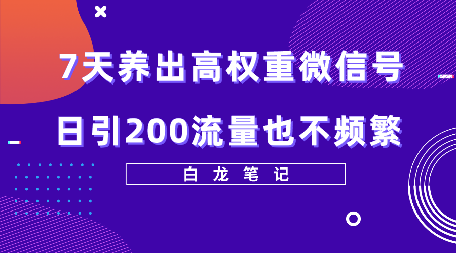 【副业项目5703期】7天养出高权重微信号，日引200流量也不频繁，方法价值3680元-火花副业网