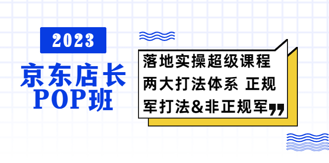 【副业项目5761期】2023京东店长·POP班 落地实操超级课程 两大打法体系 正规军&非正规军-火花副业网