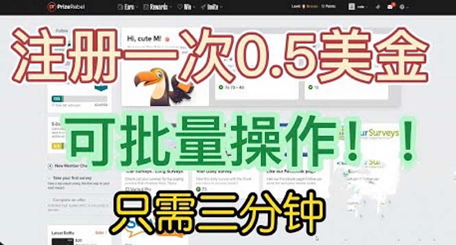 【副业项目6345期】国外项目注册一次0.5美金 只需三分钟无脑操作 可批量放大 小白工作室福利-火花副业网