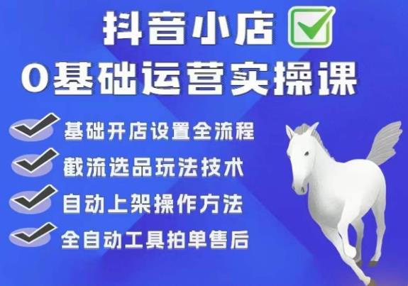 【副业项目6317期】白马电商·0基础抖店运营实操课，基础开店设置全流程，截流选品玩法技术-火花副业网