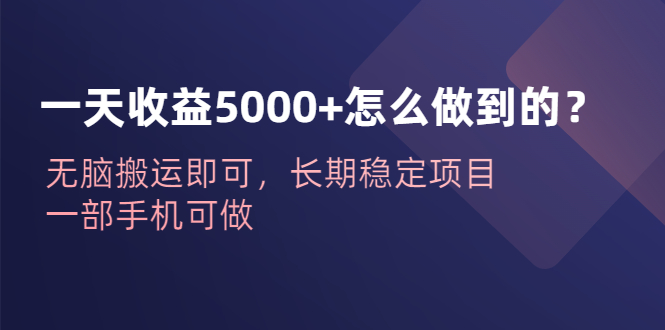 【副业项目6540期】一天收益5000+怎么做到的？无脑搬运即可，长期稳定项目，一部手机可做-火花副业网