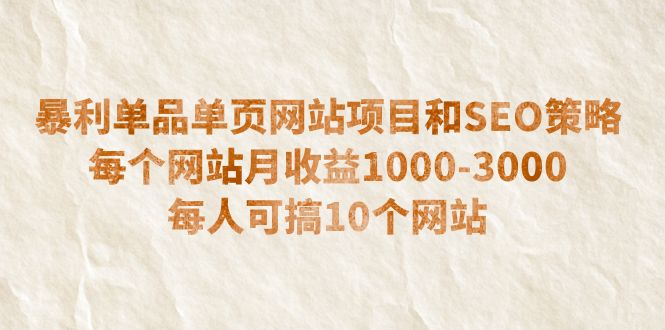 【副业项目6633期】暴利单品单页网站项目和SEO策略 每个网站月收益1000-3000 每人可搞10个-火花副业网