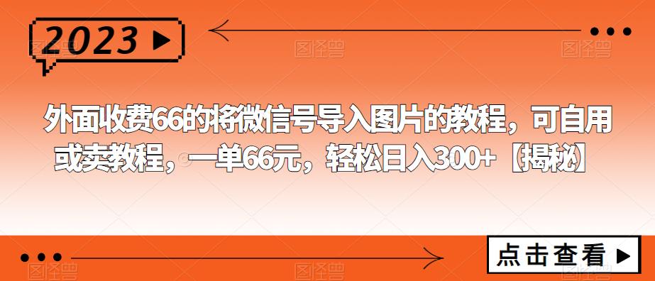 【副业项目6459期】外面收费66的将微信号导入图片的教程，可自用或卖教程，一单66元，轻松日入300+-火花副业网