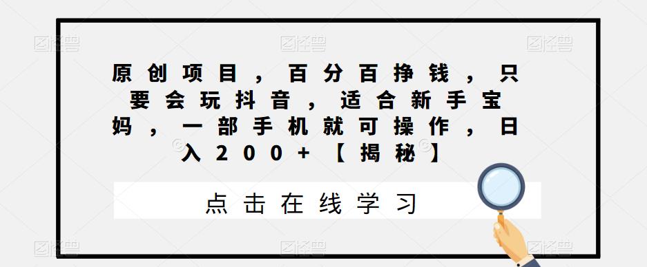 【副业项目6810期】原创项目，百分百挣钱，只要会玩抖音，适合新手宝妈，一部手机就可操作，日入200+-火花副业网