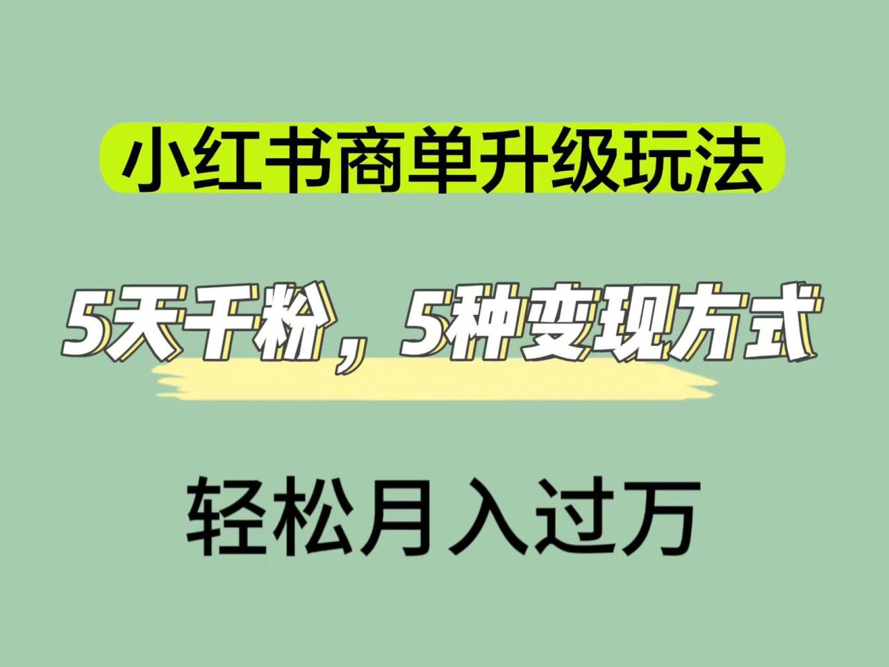 【副业项目7497期】小红书商单升级玩法，5天千粉，5种变现渠道，轻松月入1万+-火花副业网