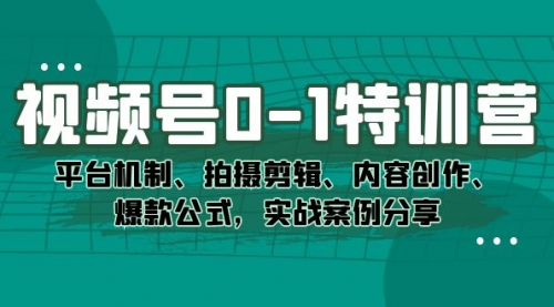 【副业项目7596期】视频号0-1特训营：平台机制、拍摄剪辑、内容创作、爆款公式，实战案例分享-火花副业网