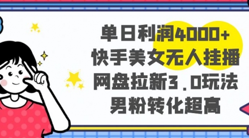 【副业项目8583期】单日利润4000+快手美女无人挂播，网盘拉新3.0玩法-火花副业网