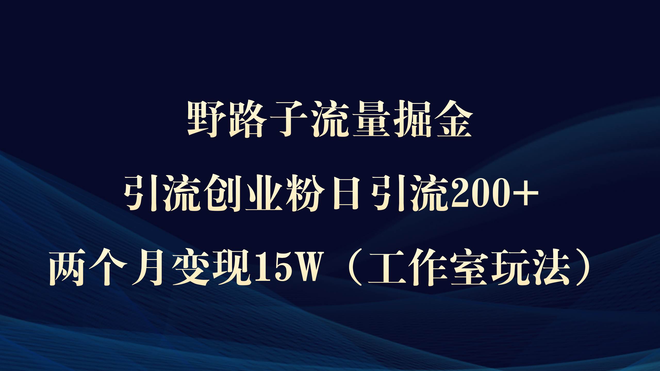 野路子流量掘金，引流创业粉日引流200+，两个月变现15W（工作室玩法））-火花副业网