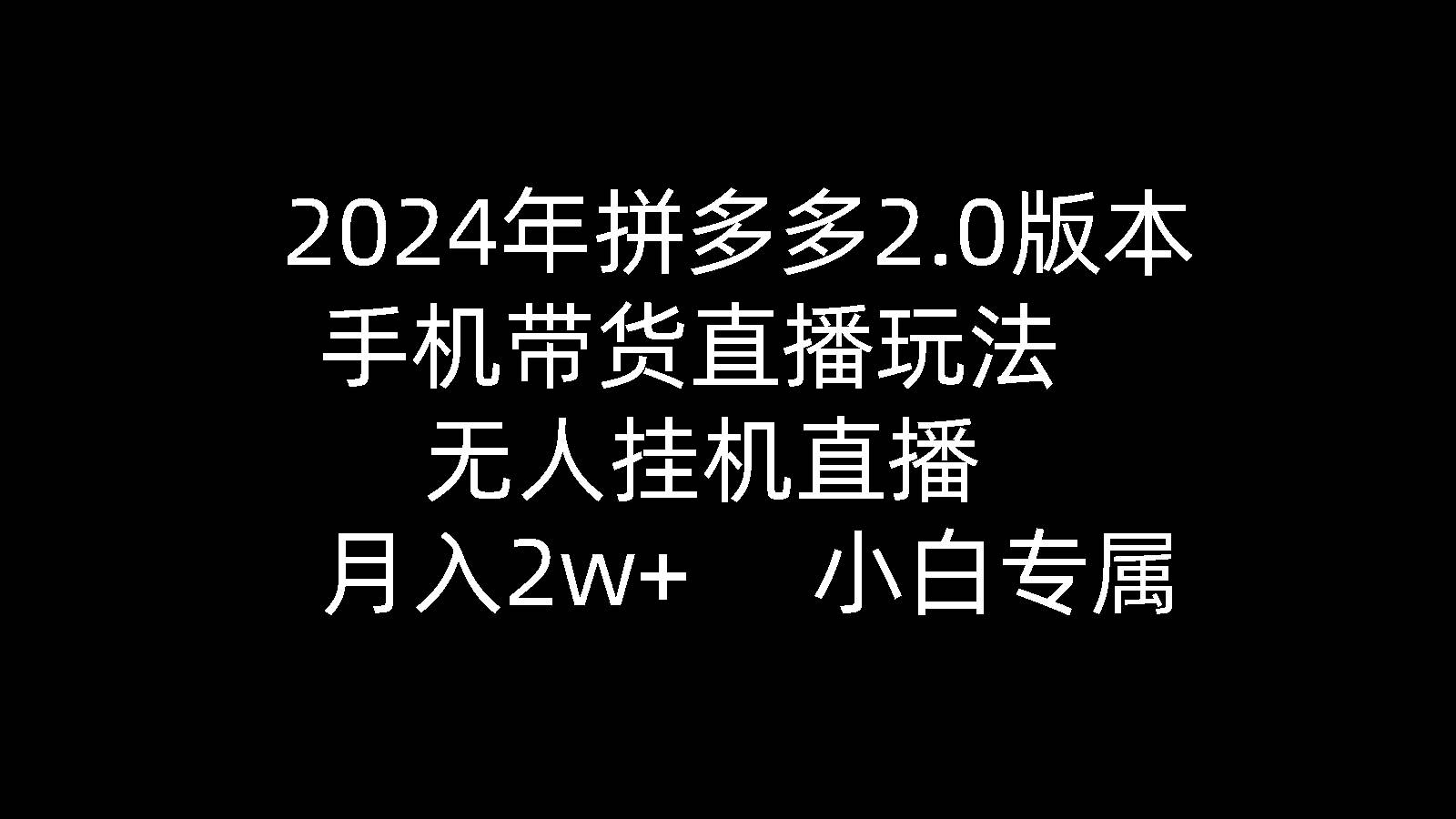 2024年拼多多2.0版本，手机带货直播玩法，无人挂机直播， 月入2w+， 小…-火花副业网