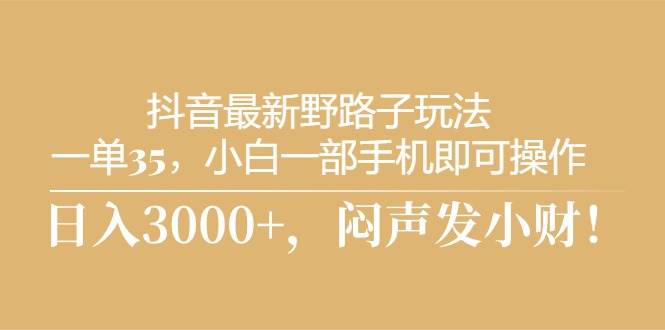 抖音最新野路子玩法，一单35，小白一部手机即可操作，，日入3000+，闷…-火花副业网