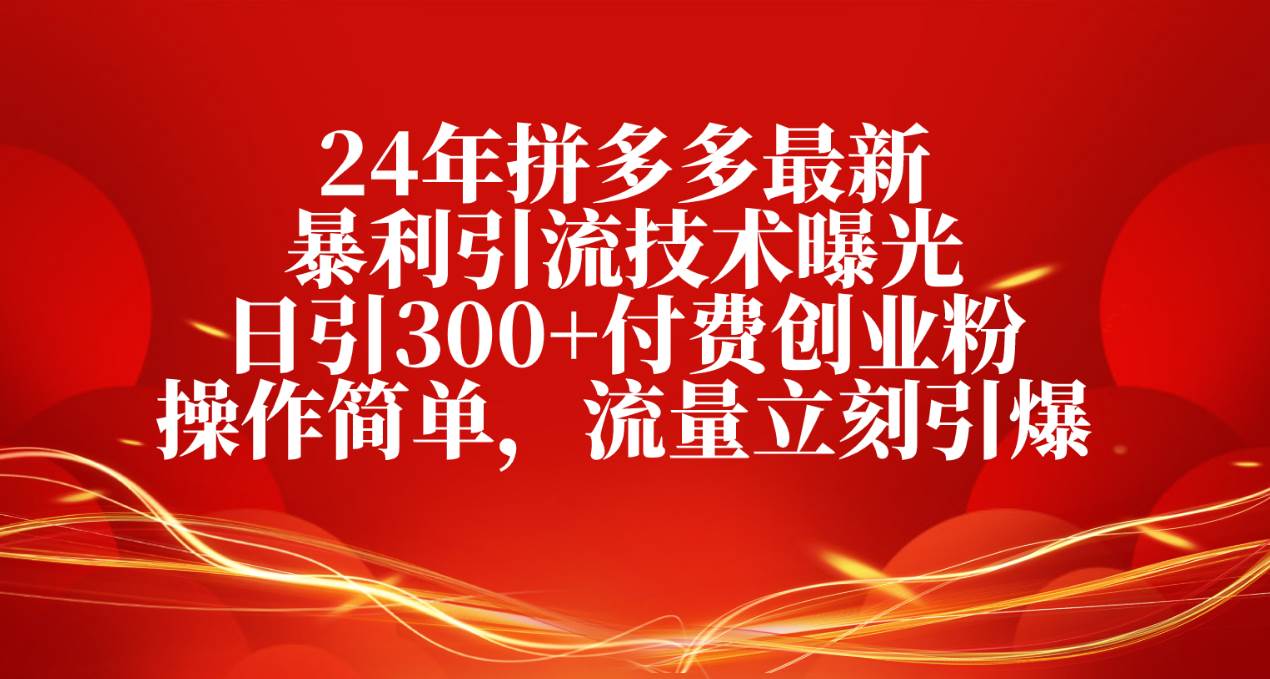 24年拼多多最新暴利引流技术曝光，日引300+付费创业粉，操作简单，流量…-火花副业网