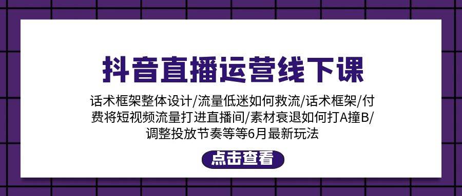 抖音直播运营线下课：话术框架/付费流量直播间/素材A撞B/等6月新玩法-火花副业网