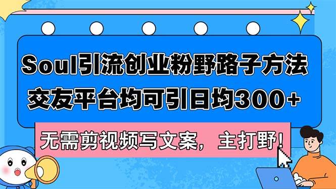 Soul引流创业粉野路子方法，交友平台均可引日均300+，无需剪视频写文案…-火花副业网