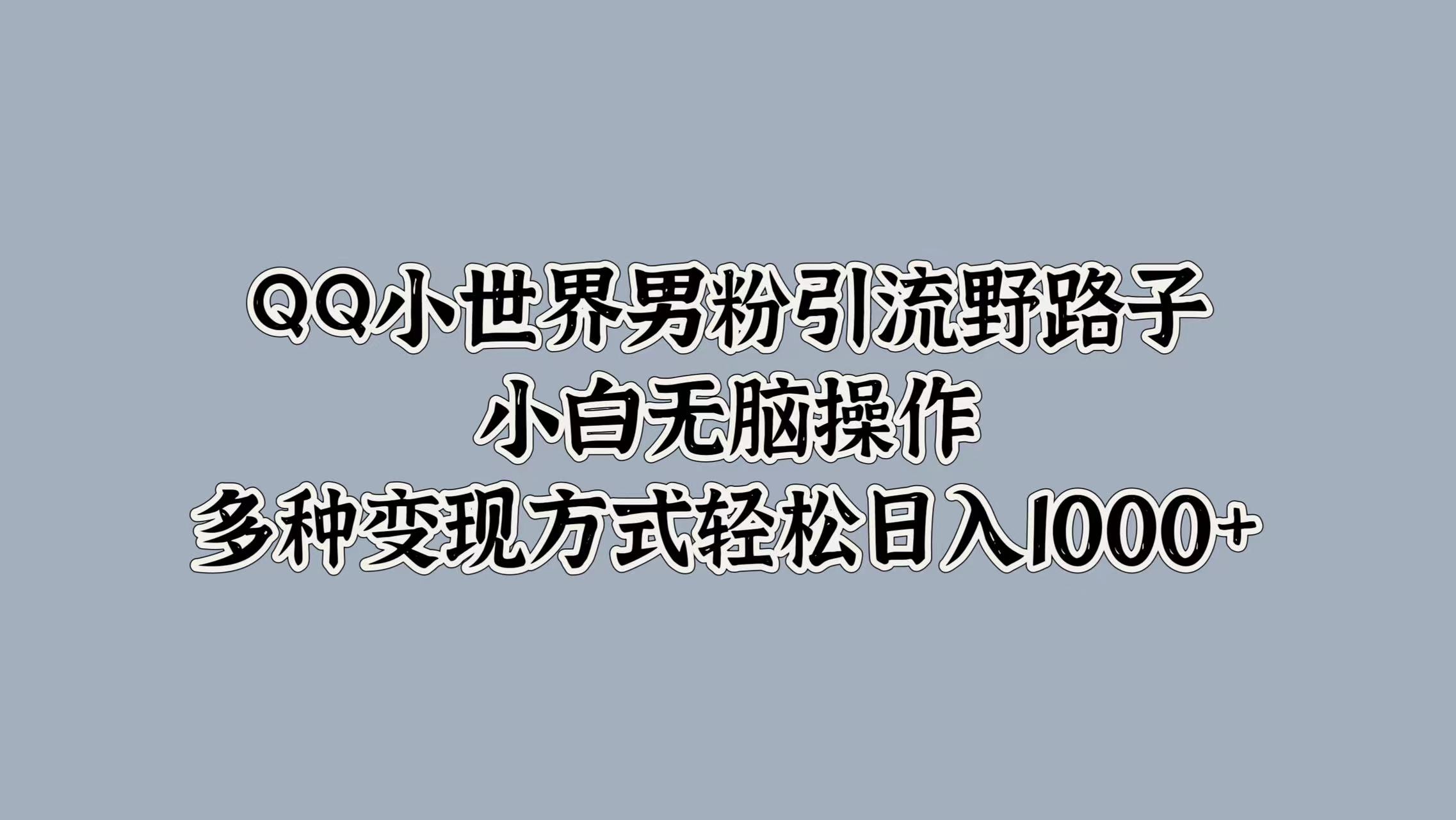 QQ小世界男粉引流野路子，小白无脑操作，多种变现方式轻松日入1000+-火花副业网