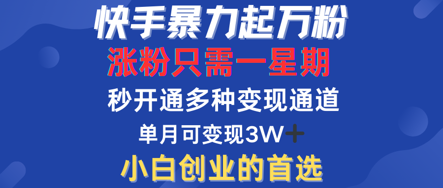 快手暴力起万粉，涨粉只需一星期！多种变现模式-火花副业网