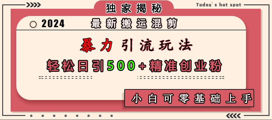 最新搬运混剪暴力引流玩法，轻松日引500+精准创业粉，小白可零基础上手-火花副业网