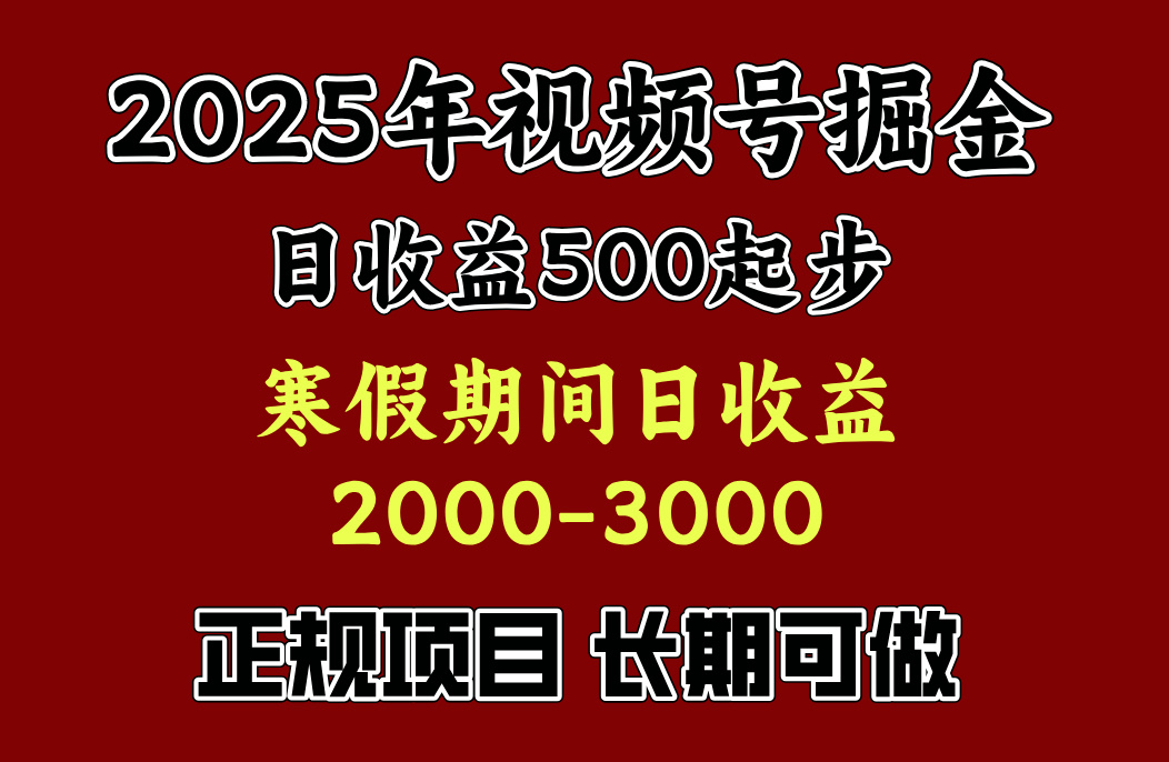 最新视频号项目，单账号日收益500起步，寒假期间日收益2000-3000左右，-火花副业网