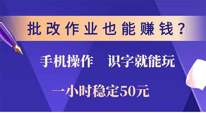 批改作业也能赚钱？0门槛手机项目，识字就能玩！一小时稳定50元！-火花副业网