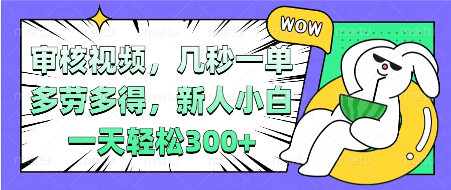 视频审核项目，几秒一单，多劳多得，新人小白一天轻松300+-火花副业网