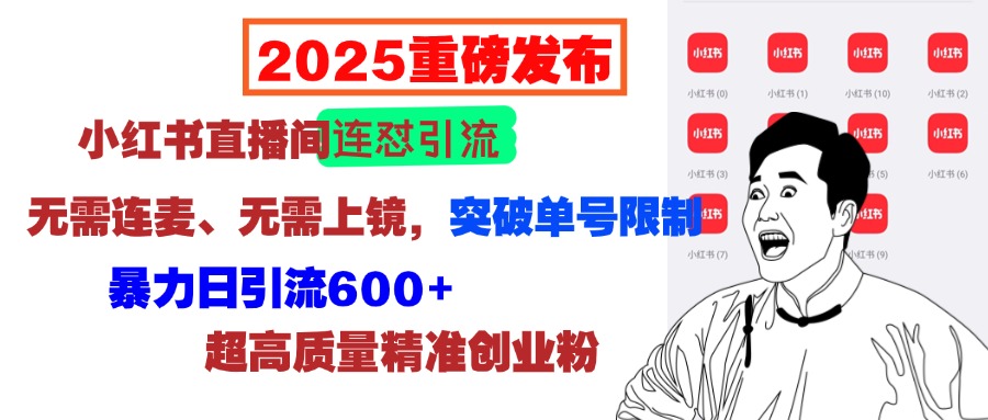 2025重磅发布：小红书直播间连怼引流，无需连麦、无需上镜，突破单号限制，暴力日引流600+超高质量精准创业粉-火花副业网