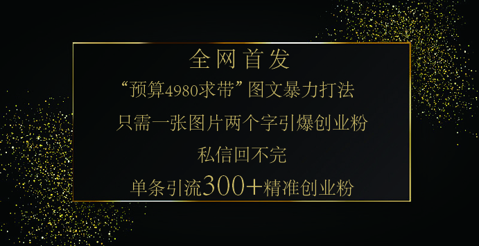 小红书，“预算 4980 带我飞” 的神奇图片引流法，堪称涨粉核武器！只需一张图，就能单条笔记凭借此方法，轻松引流 300 + 精准创业粉！-火花副业网